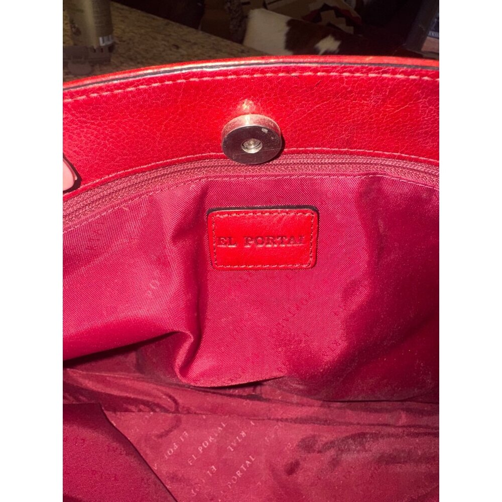 Vintage El Portal Red Leather XL Briefcase Tote Computer Bag Multi Pocket Work - Picture 8 of 16
